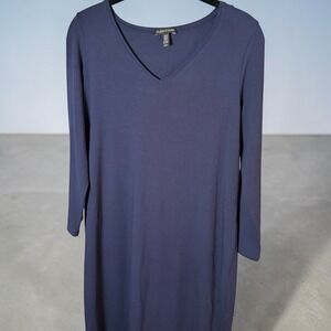 Eileen Fisher Navy Blue Viscose Stretch V-Neck Long Sleeve Med Minimalist